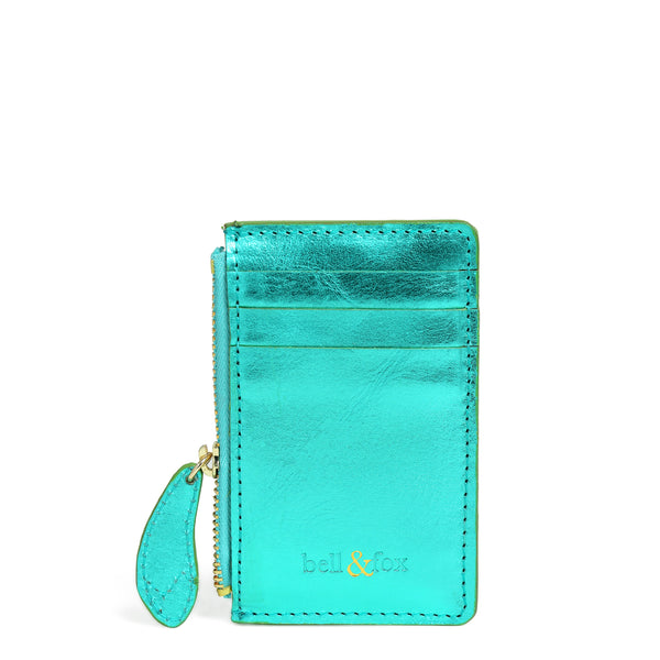 Lia Metallic Emerald Green Leather Card Holder | Bell & Fox