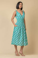 Lindsay Dress in Carnation Green | Handprint Dream Apparel
