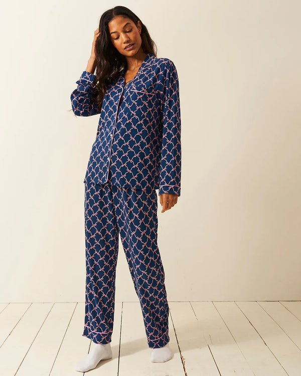 Midnight Bow Long Pyjama Set | Stripe & Stare