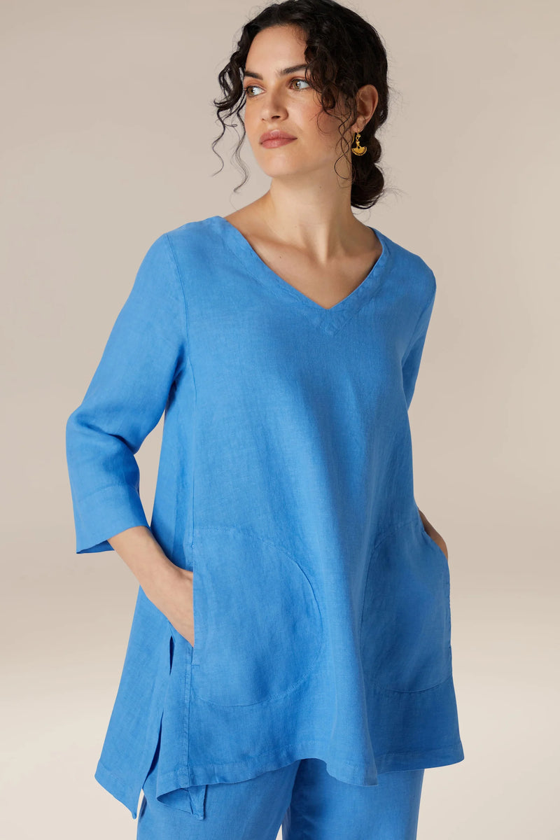 Sky Blue Linen Pocket Detail Tunic | Sahara