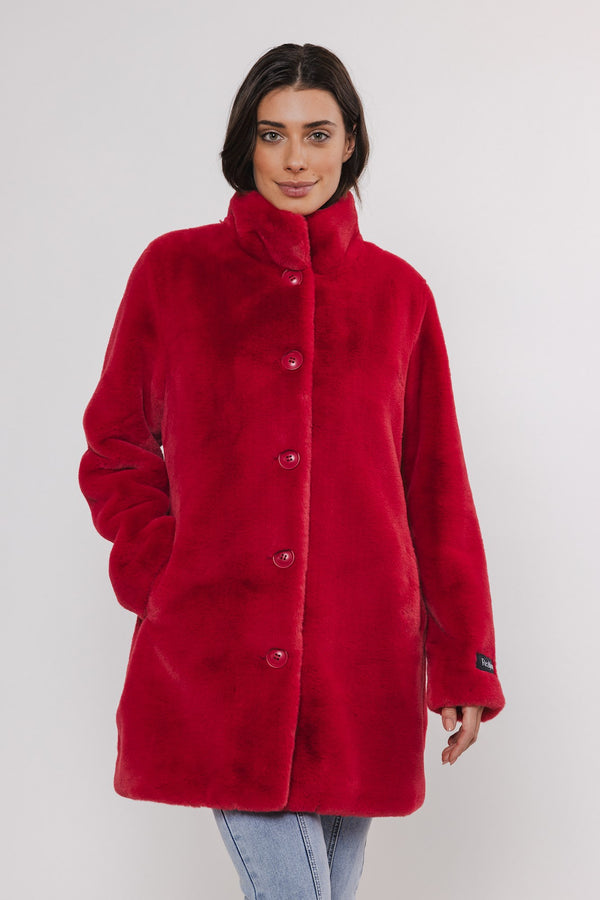 Nonna Faux Fur Jacket in Red Berry | Rino & Pelle