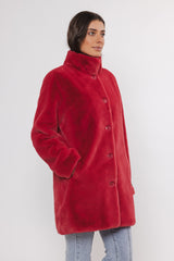 Nonna Faux Fur Jacket in Red Berry | Rino & Pelle