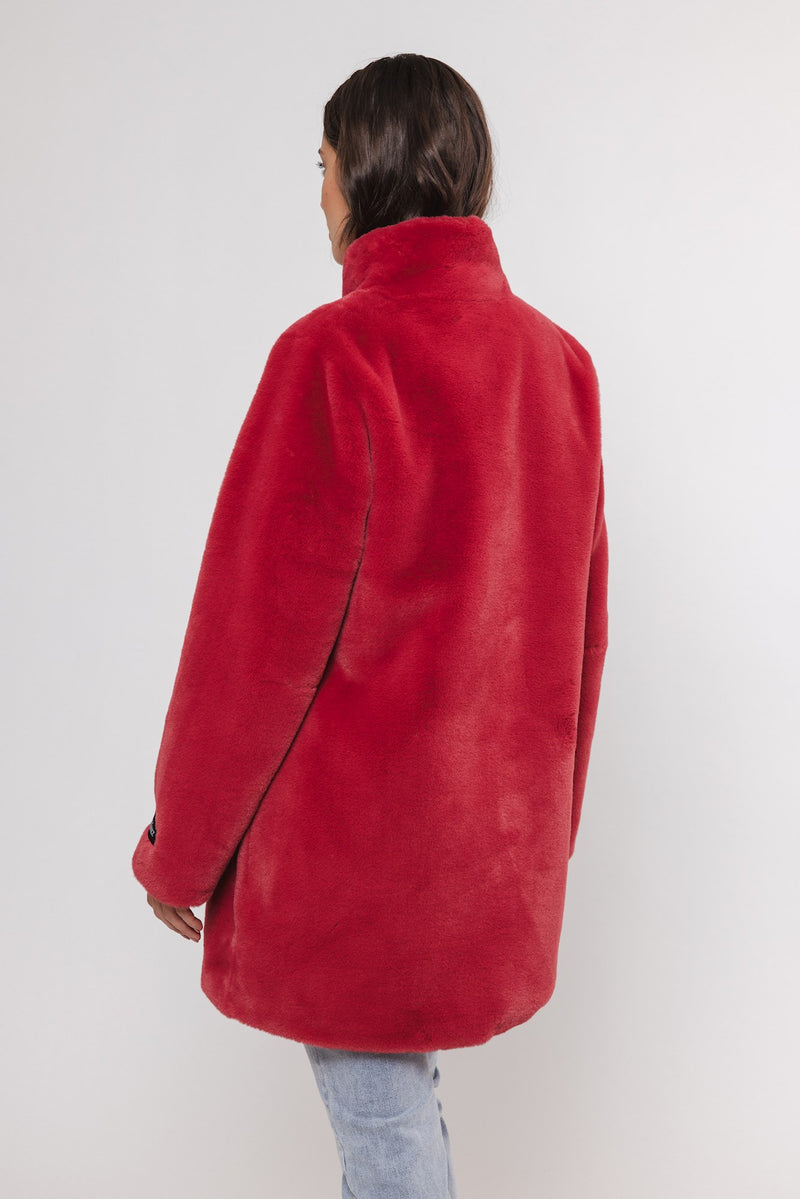 Nonna Faux Fur Jacket in Red Berry | Rino & Pelle