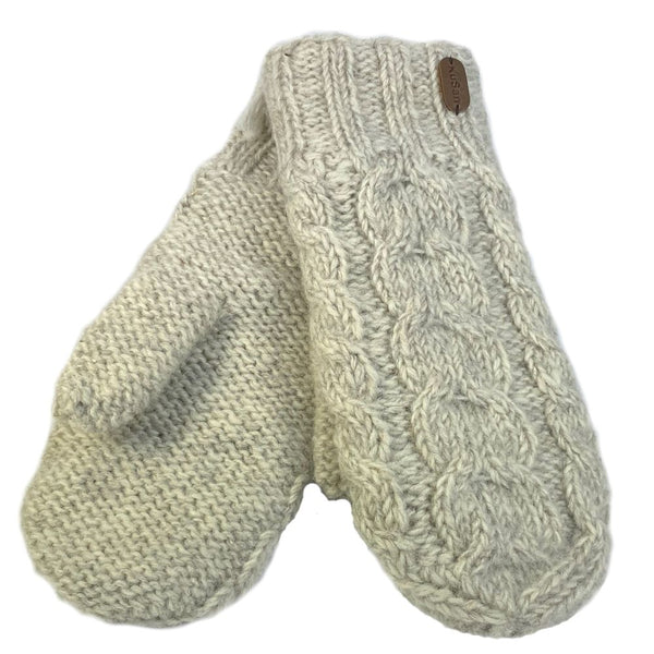 Oatmeal Cable Knit Mitts with Sherpa Lining | KuSan at Sarah Thomson