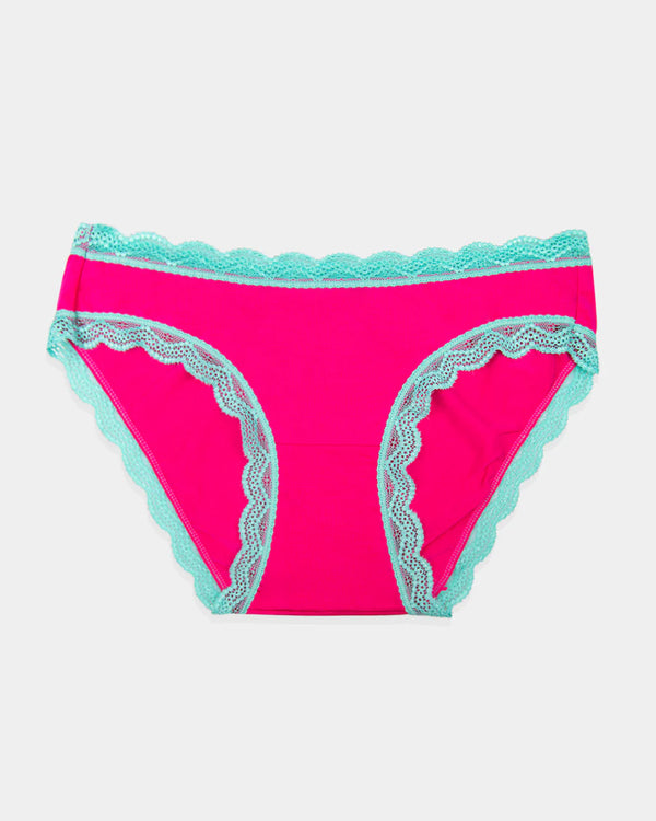 Raspberry and Neon Mint Lace Knicker | Stripe & Stare