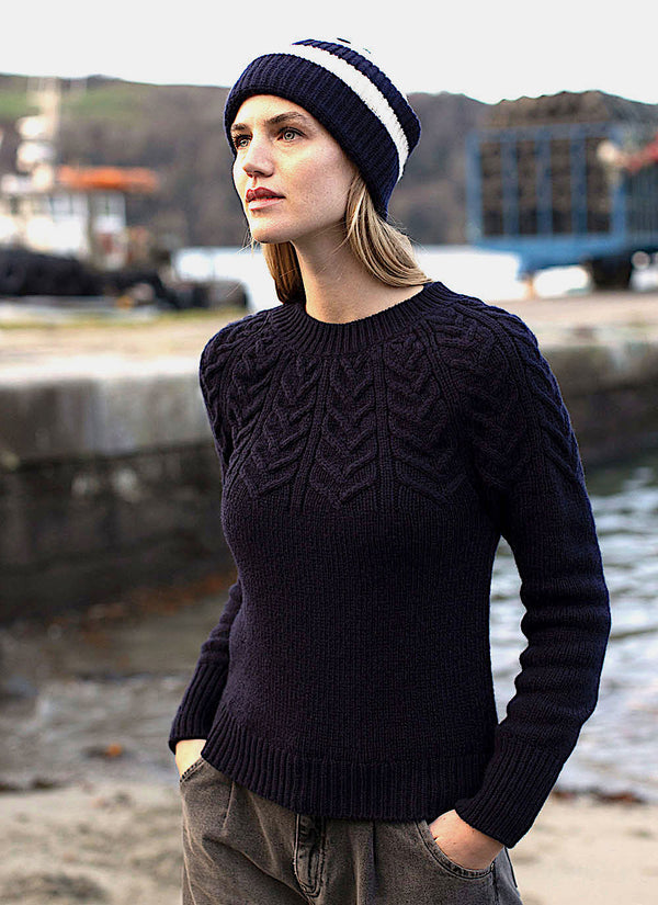 SI622Z Yoke Cabled Navy Jumper | Fisherman Out of Ireland at Sarah Thomson