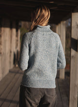 Roll Neck Wool Sweater in Blue Mist | Fisherman Out of Ireland at Sarah Thomson | Back details of jumper