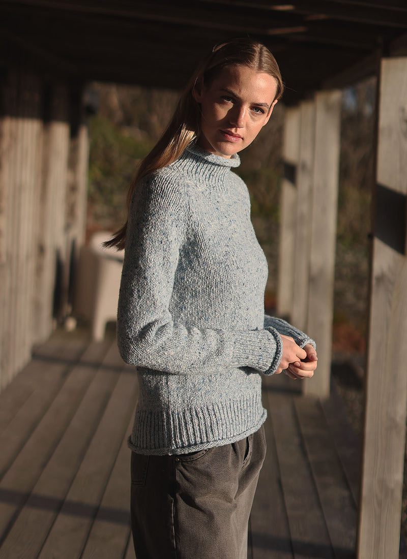 Roll Neck Wool Sweater in Blue Mist | Fisherman Out of Ireland