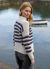 Cream Merino Mock Neck Jumper with Navy Stripe | Fisherman Out of Ireland