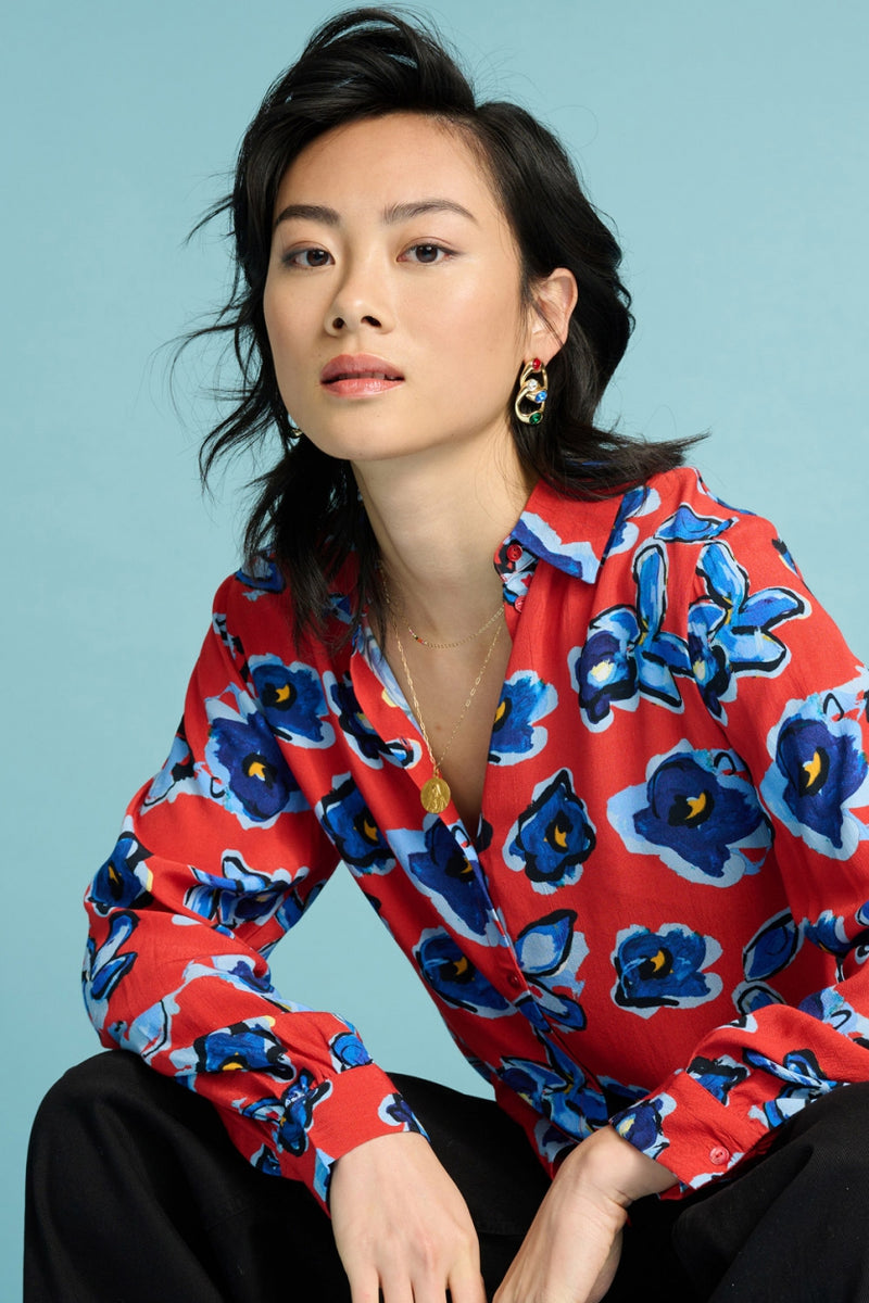 Red Mila Flower Glory Blouse | POM Amsterdam at Sarah Thomson | On model | Classic women's style