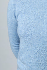 Embroidered Cashmere Jumper in Glacier WES26B02H | Esthēme Cachemire