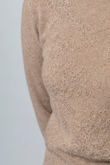 Embroidered Cashmere Jumper in Latte WES26B02H | Esthēme Cachemire