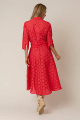 The Mamma Midi Linen Dress in Red Broderie Anglaise | Sartoria Saracena