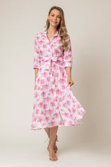 The Mamma Midi Linen Dress in Pink Palm | Sartoria Saracena