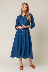 The Mamma Midi Linen Dress in Blue | Sartoria Saracena