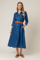 The Mamma Midi Linen Dress in Blue | Sartoria Saracena