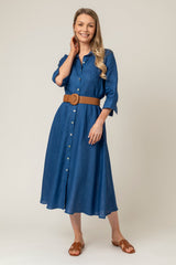 The Mamma Midi Linen Dress in Blue | Sartoria Saracena