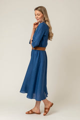 The Mamma Midi Linen Dress in Blue | Sartoria Saracena
