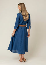 The Mamma Midi Linen Dress in Blue | Sartoria Saracena