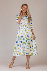 The Lemons Print Mamma Midi Linen Dress | Sartoria Saracena