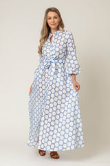 The Liza Linen Maxi Dress in Blue and White Broderie Anglaise | Sartoria Saracena