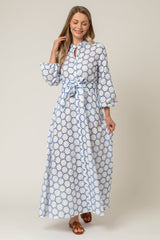 The Liza Linen Maxi Dress in Blue and White Broderie Anglaise | Sartoria Saracena
