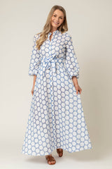 The Liza Linen Maxi Dress in Blue and White Broderie Anglaise | Sartoria Saracena