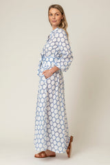 The Liza Linen Maxi Dress in Blue and White Broderie Anglaise | Sartoria Saracena