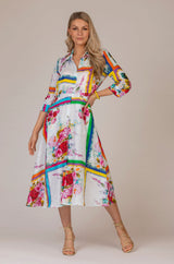 The Foulard Rose Print Mamma Midi Linen Dress | Sartoria Saracena