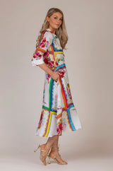 The Foulard Rose Print Mamma Midi Linen Dress | Sartoria Saracena