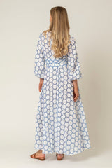 The Liza Linen Maxi Dress in Blue and White Broderie Anglaise | Sartoria Saracena