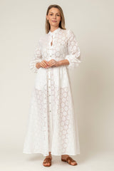The Liza Linen Maxi Dress in White Broderie Anglaise | Sartoria Saracena