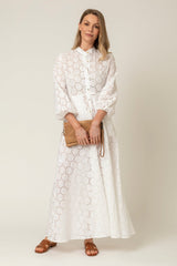 The Liza Linen Maxi Dress in White Broderie Anglaise | Sartoria Saracena
