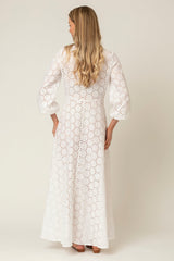 The Liza Linen Maxi Dress in White Broderie Anglaise | Sartoria Saracena