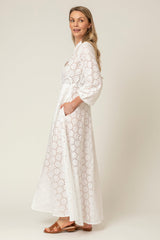 The Liza Linen Maxi Dress in White Broderie Anglaise | Sartoria Saracena