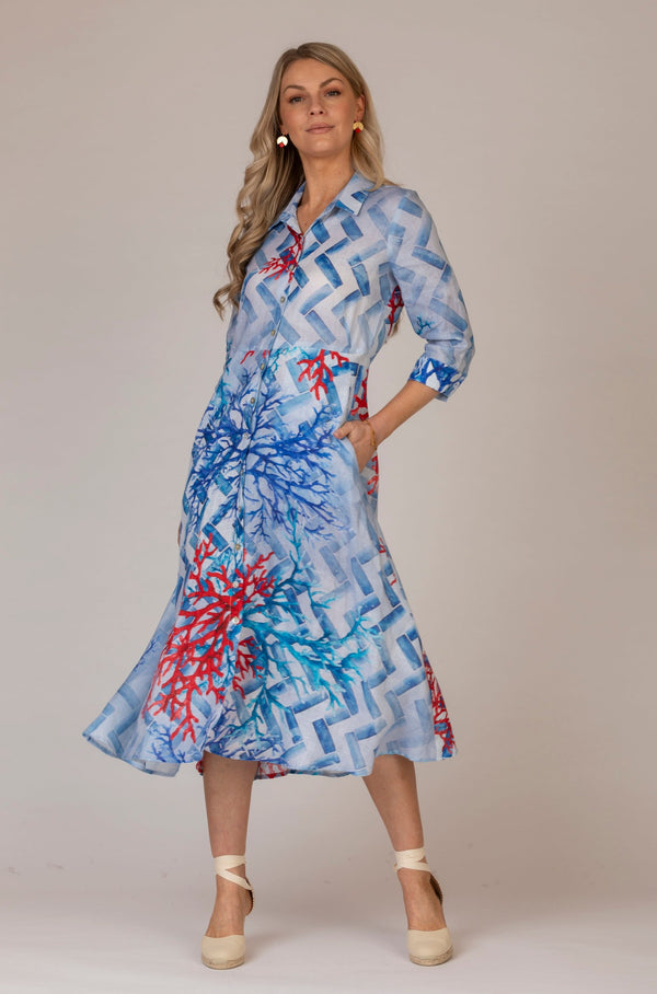 The Cactus Zig Zag Print Mamma Midi Linen Dress | Sartoria Saracena
