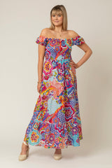 Bell Tiered Linen Maxi Dress in Disco | Sartoria Saracena