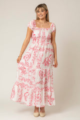 Bell Tiered Linen Maxi Dress in Red Swirl | Sartoria Saracena