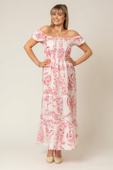 Bell Tiered Linen Maxi Dress in Red Swirl | Sartoria Saracena