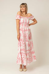 Bell Tiered Linen Maxi Dress in Red Swirl | Sartoria Saracena