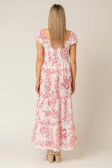 Bell Tiered Linen Maxi Dress in Red Swirl | Sartoria Saracena