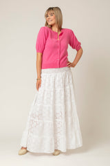 The Tiered Linen Skirt/Dress in White Broderie Anglaise  | Sartoria Saracena