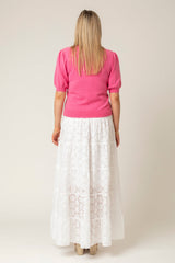 The Tiered Linen Skirt/Dress in White Broderie Anglaise  | Sartoria Saracena