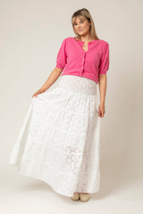 The Tiered Linen Skirt/Dress in White Broderie Anglaise  | Sartoria Saracena