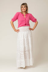 The Tiered Linen Skirt/Dress in White Broderie Anglaise  | Sartoria Saracena