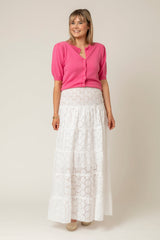 The Tiered Linen Skirt/Dress in White Broderie Anglaise  | Sartoria Saracena