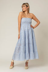 The Tiered Linen Skirt/Dress in Blue Broderie Anglaise  | Sartoria Saracena