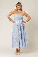 The Tiered Linen Skirt/Dress in Blue Broderie Anglaise  | Sartoria Saracena