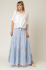 The Tiered Linen Skirt/Dress in Blue Broderie Anglaise  | Sartoria Saracena