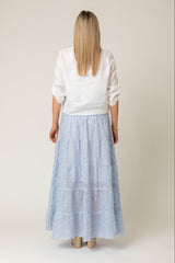 The Tiered Linen Skirt/Dress in Blue Broderie Anglaise  | Sartoria Saracena
